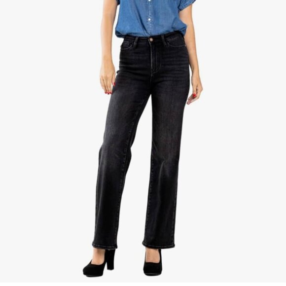 Judy Blue 90's Washed Black High Waist Straight Leg Jeans 13/31 Petite - Picture 1 of 15